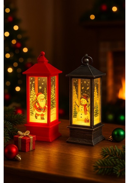 Işıklı Noel Feneri 2’li Set - Noel Baba ve Kardan Adam Temalı Yılbaşı Dekoru fiyatları