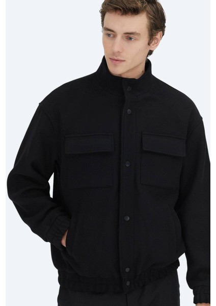 Siyah Comfort Fit Dik Yaka Casual Dokuma Mont fiyatları