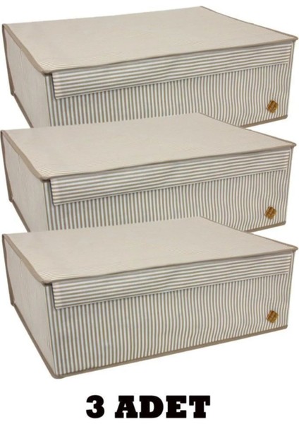 3'lü Kapaklı Kutu Hurç, Katlanabilir Baza Altı ve Çekyat Hurcu 50X40X19 cm