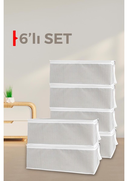 6 Adet Baza ve Çekyat Tipi Hurç 64 x 45 x 22 cm Çizgili