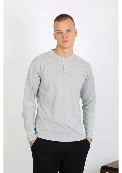 Erkek Penye Uzun Kol Pijama Takımı Gri indirimleri