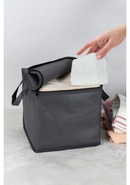 3 Adet Penceresiz Mini Hurç Havlu Giysi Iç Çamaşırı Düzenleyici Saklama Çantası 25X25X25CM Antrasit