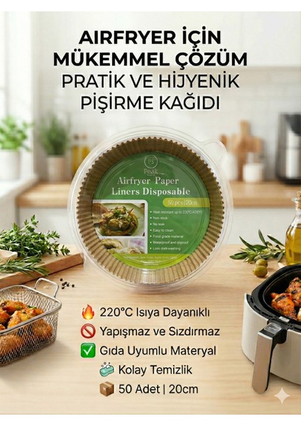 Airfryer Pişirme Kağıdı 20 cm XXL (50 Adet) - Özel Saklama Kutulu - Büyük Boy (5L+) Modeller İçin - Ezilmez Kutu