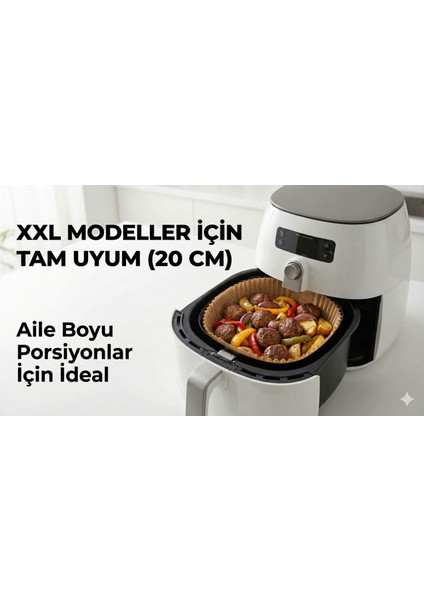 Airfryer Pişirme Kağıdı 20 cm XXL (50 Adet) - Özel Saklama Kutulu - Büyük Boy (5L+) Modeller İçin - Ezilmez Kutu indirimleri