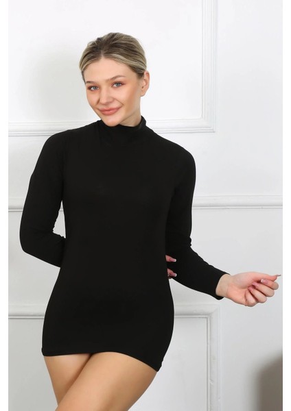 Bayan Uzun Kol Boğazlı Body Siyah