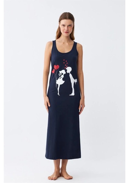 Kadın Kalın Askılı Penye Uzun Lacivert Gecelik fiyatları