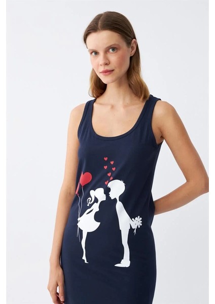 Kadın Kalın Askılı Penye Uzun Lacivert Gecelik fırsatları