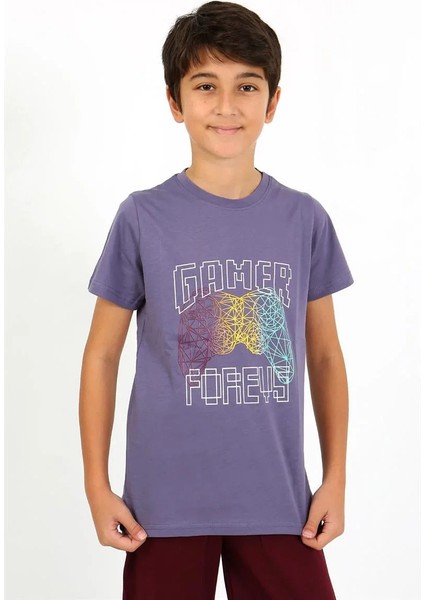 Erkek Çocuk Kısa Kol Penye Pijama Takım Mor modelleri