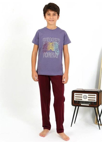 Erkek Çocuk Kısa Kol Penye Pijama Takım Mor fırsatları