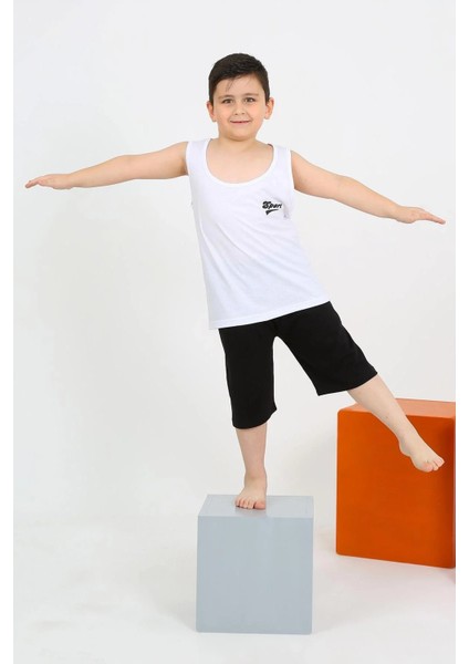 Erkek Çocuk Sıfır Kol Şortlu Beyaz Penye Pijama Takımı fiyatları