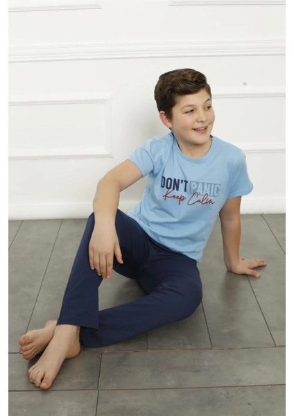 Erkek Çocuk Pamuk Kısa Kollu Pijama Takımı Mavi fiyatları