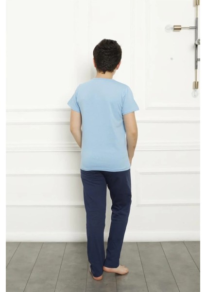 Erkek Çocuk Pamuk Kısa Kollu Pijama Takımı Mavi modelleri