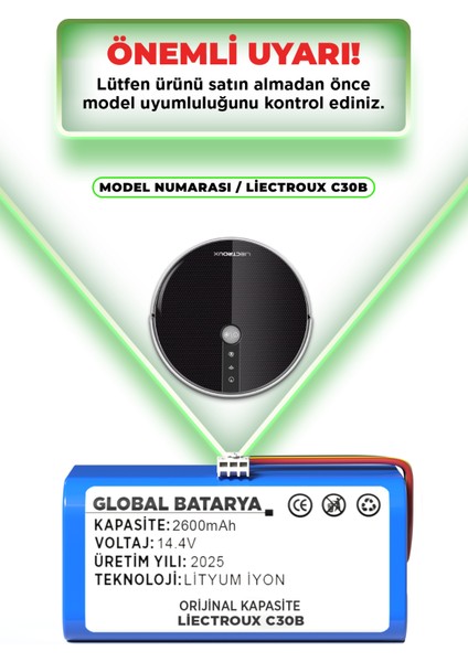 Liectroux C30B Uyumlu Akıllı Robot Süpürge Bataryası 14.4V 2600mAh Pil Li-ion (Orijinal Kapasite) indirimleri