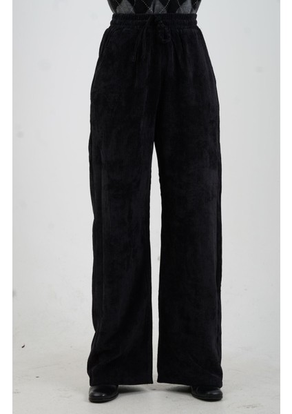 Siyah Fitilli Kadife Beli Lastikli Bol Paça Pantolon fiyatları