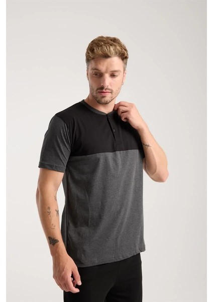 Erkek Antrasit Düğmeli Yaka Kısa Kol Pijama Takımı indirimleri