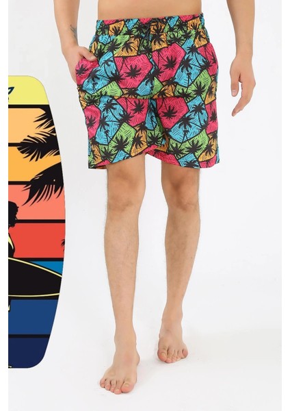 Erkek Desenli Fermuar Cepli Deniz Şortu Siyah fiyatları