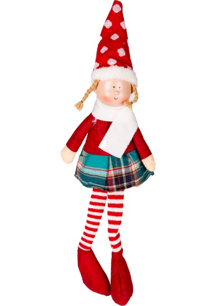 Yılbaşı Süsü, Oturan Peri Figürü, Kırmızı-Beyaz - 17X53 cm