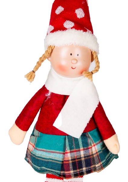 Yılbaşı Süsü, Oturan Peri Figürü, Kırmızı-Beyaz - 17X53 cm fiyatları