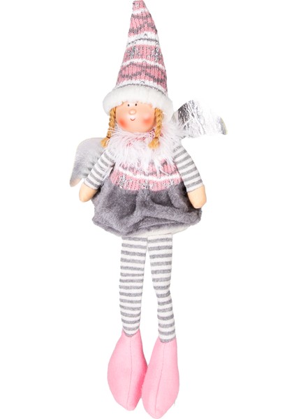 Yılbaşı Süsü, Oturan Peri Figürü, Gri Etek-Pembe Ayakkabılı - 17X53 C