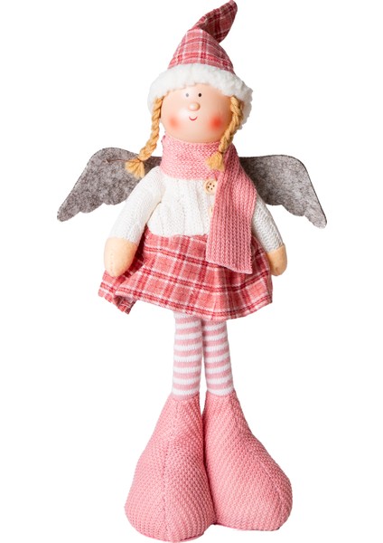 Yılbaşı Süsü, Ayakta Kanatlı Peri Figürü, Beyaz Kazak- Pembe Etekli -