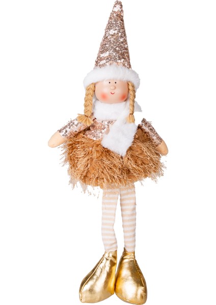 Yılbaşı Süsü, Oturan Peri Figürü, Gold - 17X53 cm