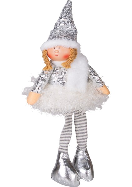 Yılbaşı Süsü, Oturan Peri Figürü, Gümüş - 17X53 cm