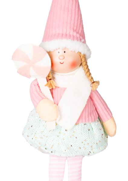 Yılbaşı Süsü, Oturan Peri Figürü, Pembe-Beyaz - Şeker Tutan, 17X53 cm fiyatları