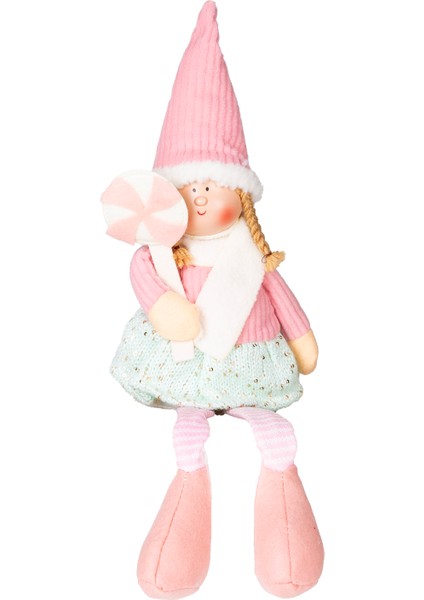 Yılbaşı Süsü, Oturan Peri Figürü, Pembe-Beyaz - Şeker Tutan, 17X53 cm modelleri