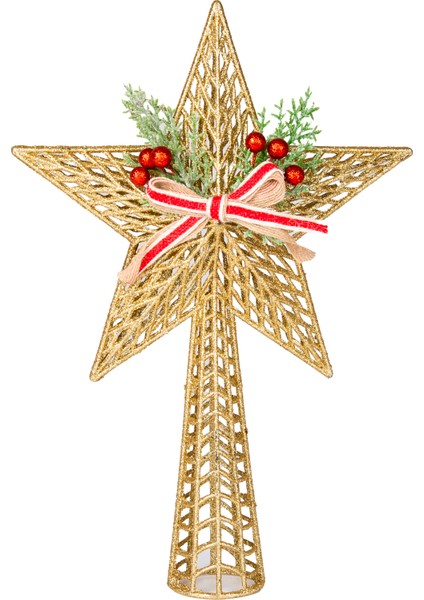 Yılbaşı Süsü, Çam Ağacı Tepe Süsü, Yılbaşı Dekorlu, Gold - 25X37 cm