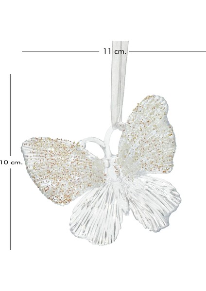 Yılbaşı Süsü, Kelebek, Şeffaf-Gold - Asmalı, Akrilik Cam, Simli Kanat modelleri
