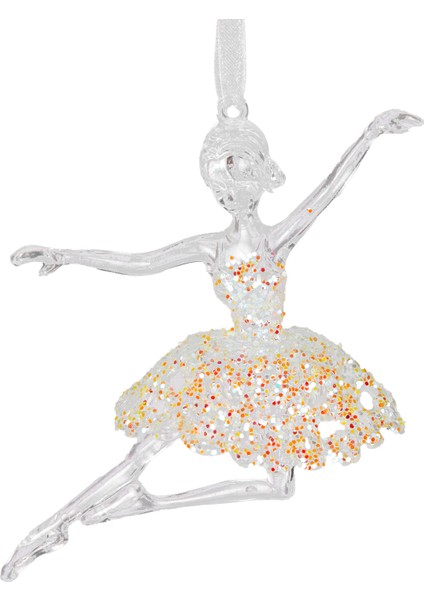 Yılbaşı Süsü, Balerin, Şeffaf-Gold - Asmalı, Akrilik Cam, Payetli Ete