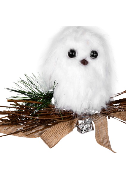 Yılbaşı Süsü, Baykuş, Beyaz-Kahverengi - Asmalı, Tüylü, Doğal Dal Yuv fiyatları