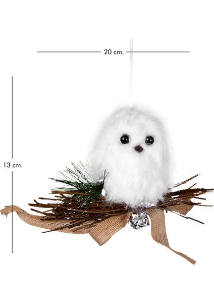 Yılbaşı Süsü, Baykuş, Beyaz-Kahverengi - Asmalı, Tüylü, Doğal Dal Yuv modelleri