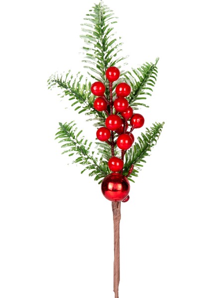 Yılbaşı Süsü Pike Berry Toplu Kırmızı-Yeşil 30 Cm.