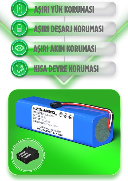 Proscenic M7 Pro Akıllı Robot Süpürge Bataryası 14.4v 5200mAh Li-ion Pil (Orijinal Kapasite) fiyatları