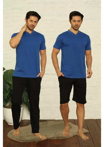 Erkek Saks V Yaka 3'lü Pijama Takım fırsatları