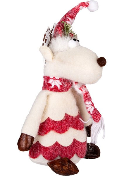 Yılbaşı Süsü, Geyik Figürü, Kırmızı-Beyaz - 18X40 cm fiyatları