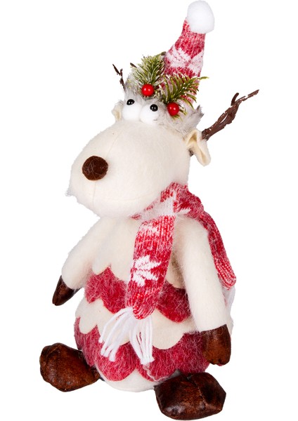 Yılbaşı Süsü, Geyik Figürü, Kırmızı-Beyaz - 18X40 cm modelleri