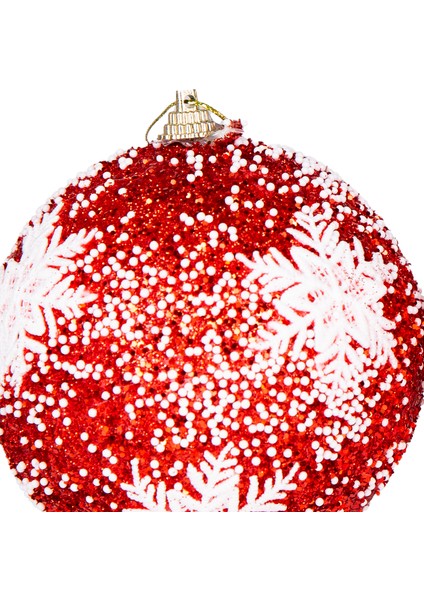 Yılbaşı Topu, Beyaz Kar Taneli, Kırmızı - 2'li Paket, 10 cm fiyatları