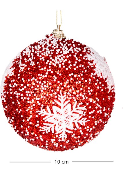 Yılbaşı Topu, Beyaz Kar Taneli, Kırmızı - 2'li Paket, 10 cm fırsatları