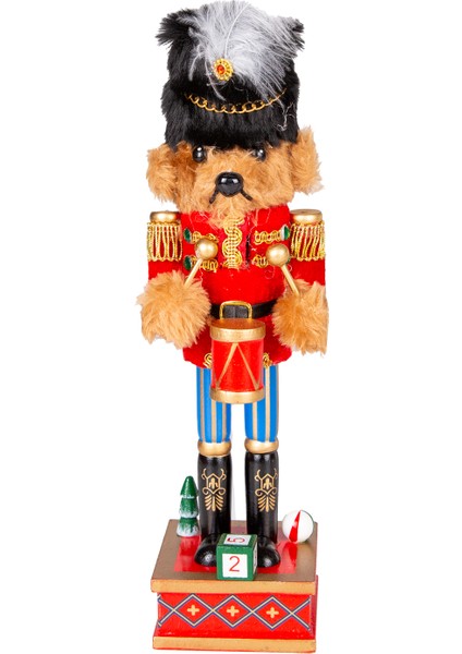 Yılbaşı Süsü, Ahşap Ayı, Kahverengi-Kırmızı - 7X28 cm