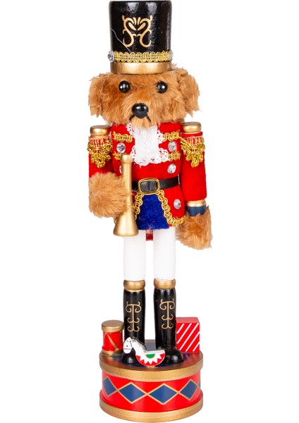 Yılbaşı Süsü, Ahşap Ayı, Kahverengi-Kırmızı - 7X28 cm