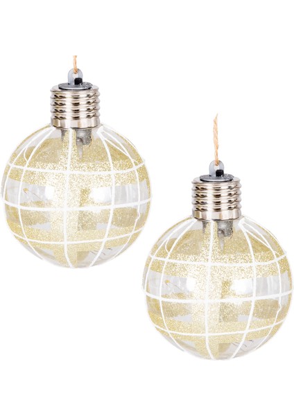Yılbaşı Topu, Işıklı, Gold - 2'li Paket, 8 cm