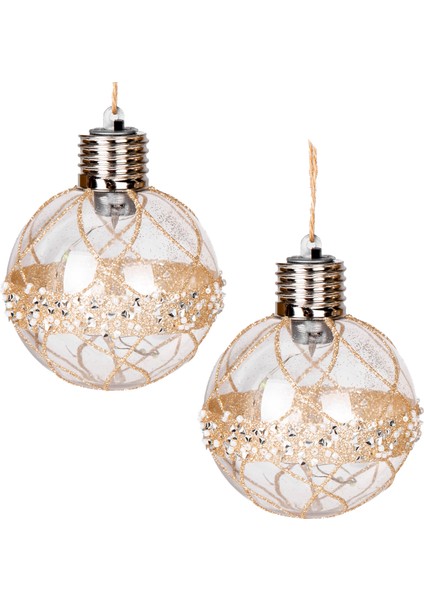 Yılbaşı Topu, Gold - Işıklı, 2'li Paket, 8 cm