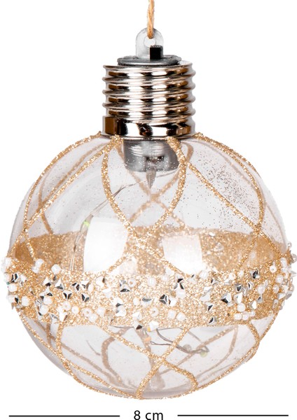 Yılbaşı Topu, Gold - Işıklı, 2'li Paket, 8 cm modelleri
