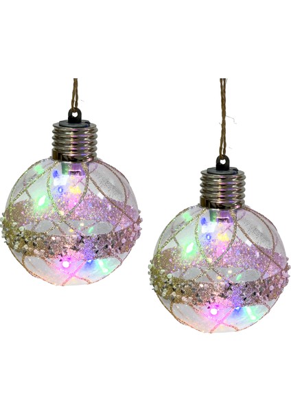 Yılbaşı Topu, Gold - Işıklı, 2'li Paket, 8 cm indirimleri