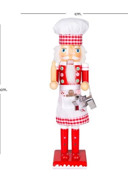 Yılbaşı Süsü, Ahşap Aşçı, Kırmızı-Beyaz - Elinde Merdane ve Pasta Kal fırsatları