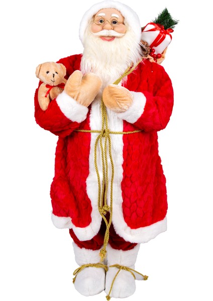 Yılbaşı Noel Baba, Ayıcıklı, Kırmızı-Beyaz - 40X90 cm