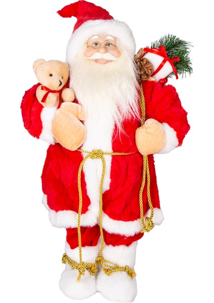 Yılbaşı Noel Baba, Ayıcıklı, Kırmızı-Beyaz - 28X45 cm