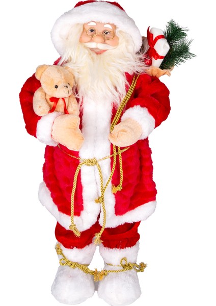 Yılbaşı Noel Baba, Ayıcıklı, Kırmızı-Beyaz - 35X60 cm